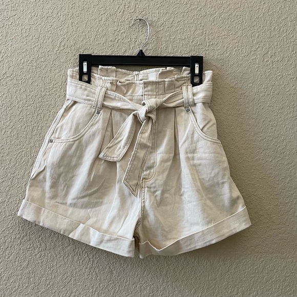 Free People Shorts Nova Paper Bag Denim High Rise Belted Casual Boho Cream Small - Picture 3 of 12